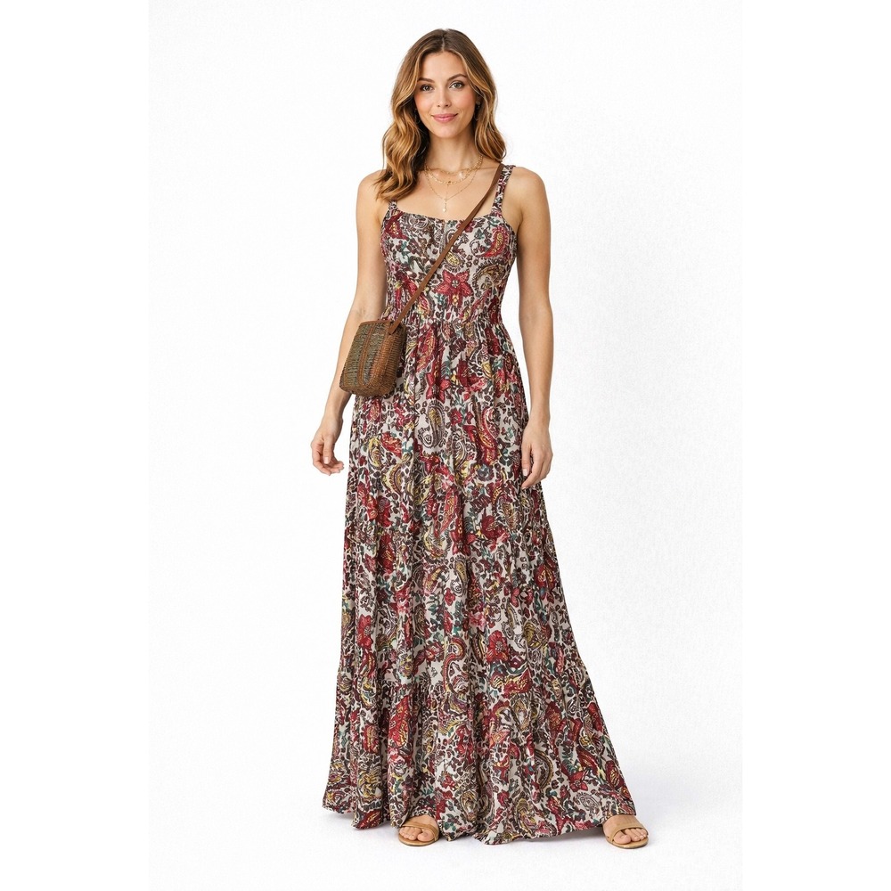 BOG Collective Womens Cottagecore Paisley Floral Tiered Maxi Dress  Size M